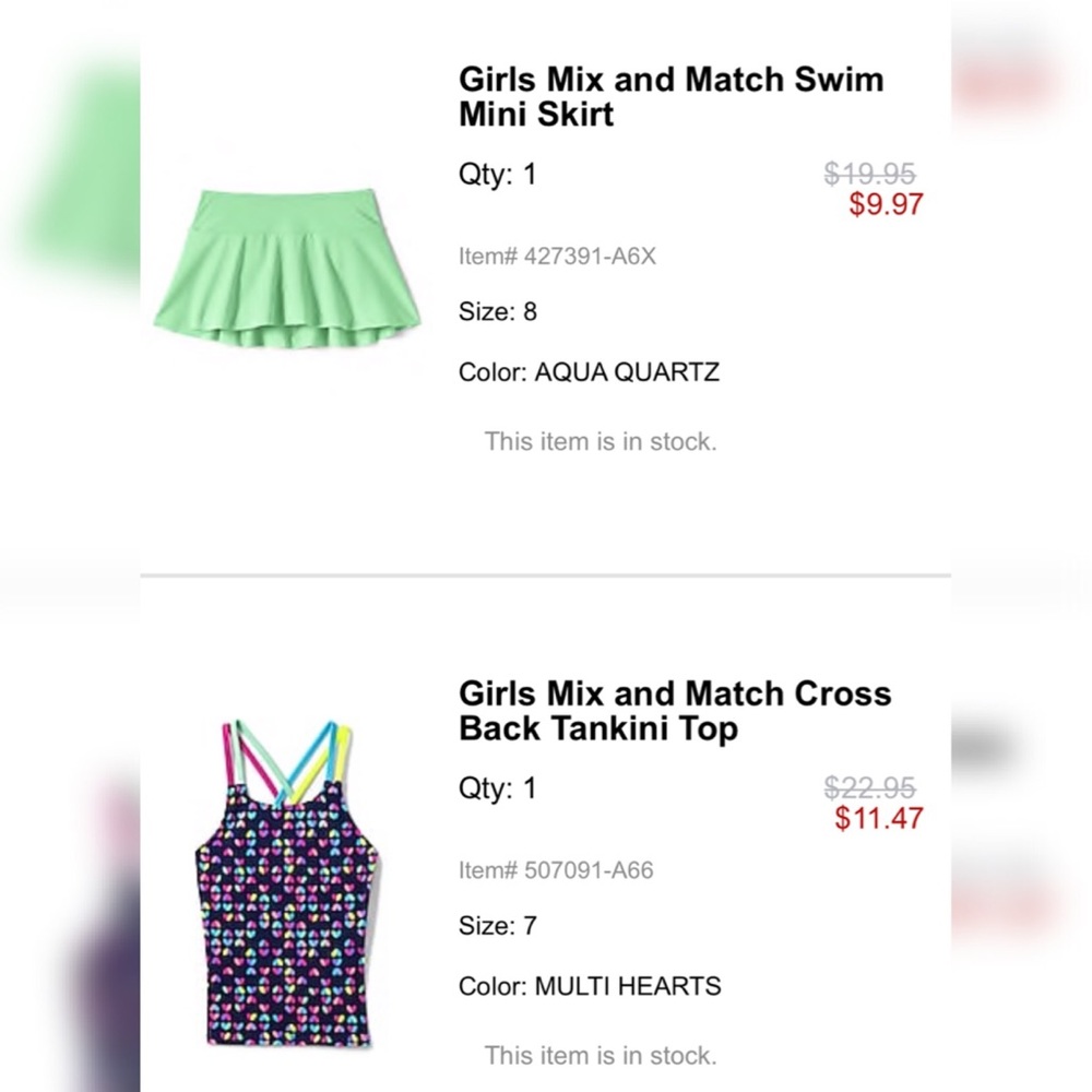 Lands End girls tankini/bikini/swim - size 7 AND 8